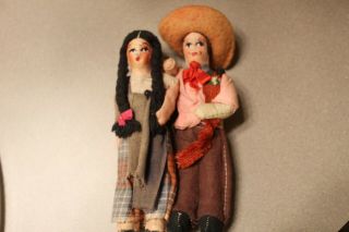 Vintage Ethnic Mexico Doll Couple With Baby Cloth Folk Art Handmade 1950 