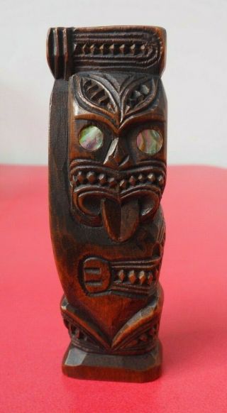 Good Oceanic Polynesian Carved Wooden Zealand Maori Standing Tiki With Club