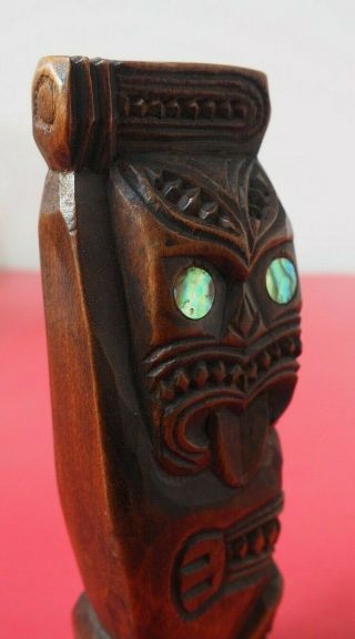 GOOD OCEANIC POLYNESIAN CARVED WOODEN ZEALAND MAORI STANDING TIKI WITH CLUB 2
