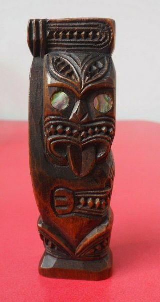 GOOD OCEANIC POLYNESIAN CARVED WOODEN ZEALAND MAORI STANDING TIKI WITH CLUB 3