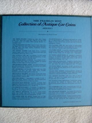 1969 FRANKLIN SERIES 1 BRONZE ANTIQUE CAR COIN ALBUMN 3