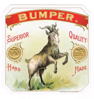 Cigar Box Label Vintage C1910 Bumper Billy Goat Baltimore Maryland