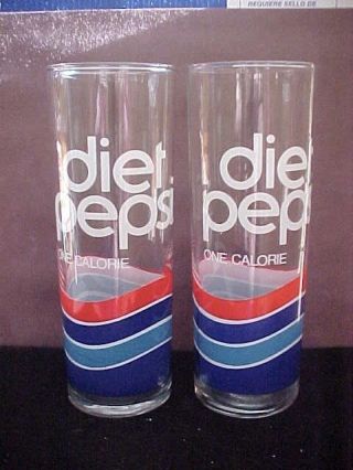 Vintage Diet Pepsi One Calorie Tall Glasses Set Of 2