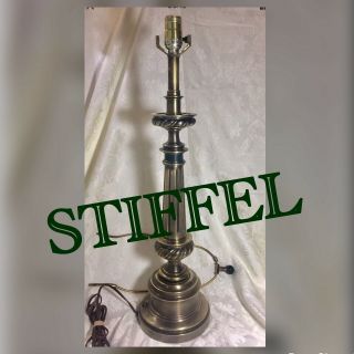 Vintage Stiffel Brass Table Lamp With 26 " Tall W/green Glass Finial