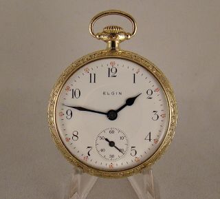 Antique Elgin Father Time 21j 14kgreen Gold Filled Open Face 16s Rr Pocket Watch