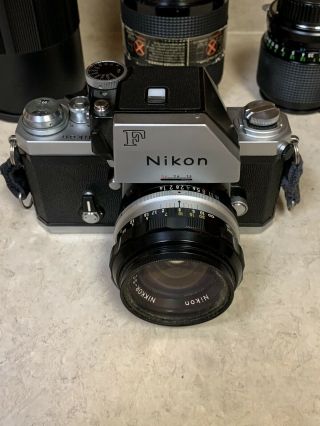 VINTAGE Nikon F 35mm SLR Camera W/4 Lenses and cases 3