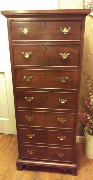 Craftique Mahogany 7 Drawer Dresser Chippendale - Style 54 " Tall Vintage W/key