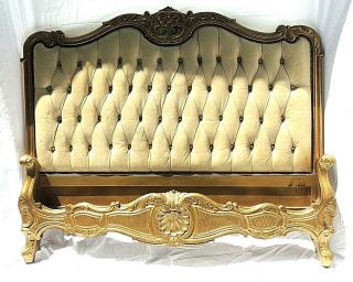 11531 French Antique Carved Wood & Leather Queen Size Bed Headboard/footboard/sb
