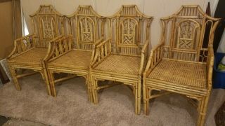 Set Of 4 Vintage Rattan Chinese Chippendale Dining Chairs Brighton Pavilion