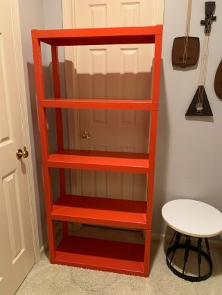 1970s Mid - Century Modern Plastic Shelving Unit Bookcase Tomato Red Kartell Era