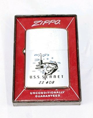 Vintage Unfired 1960 Zippo Lighter Us Navy Uss Sennet Ss 408 Submarine