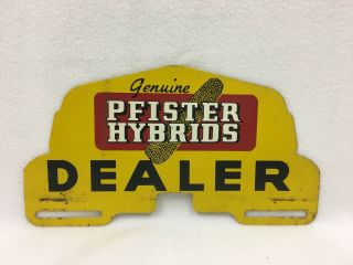 Vintage Pfister Hybrids Corn Dealer License Plate Topper Agriculture Ad
