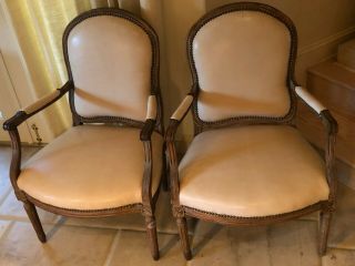 French Walnut And Upholstered Fauteuils Louis Xvi Style Sb Sos