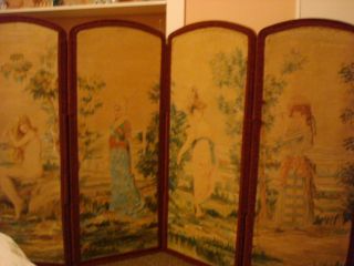 Antique Style French Four Panel Hand Painted Screen Divider