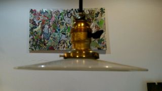 Reclaimed Vintage Industrial Hang Light w/ Flat Lamp Shade Milk Glass 2