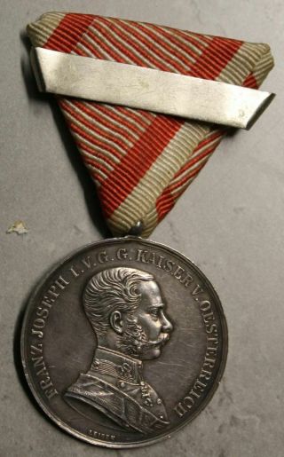Rare Orig Austria Kuk Ww1 Big Silver Bravery Medal Kaiser Fj1 With Ribbon & Bar