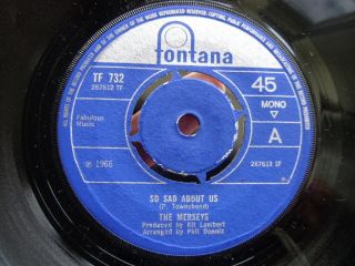 The Merseys " So Sad About Us " Fontana 45 Pete Townsend The Who