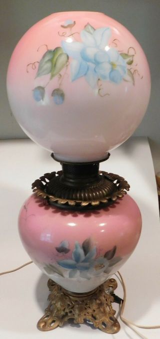 Antique Hand Painted Gwtw Gone With The Wind Glass Table Lamp Electrified Damage