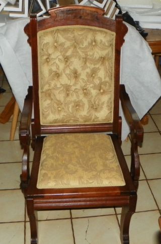 Walnut Carved Eastlake Reclining Chair / Armchair (ac87)