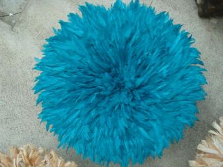 20 " Turquoise / African Feather Headdress / Juju Hat / 1st.  Quality