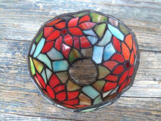 SMALL TIFFANY STYLE RED POINSETTIA STAINED LEADED SLAG GLASS LAMP SHADE 2