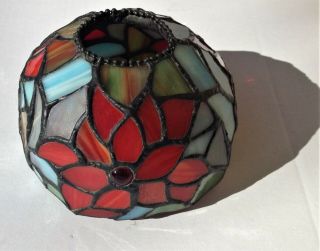 SMALL TIFFANY STYLE RED POINSETTIA STAINED LEADED SLAG GLASS LAMP SHADE 3