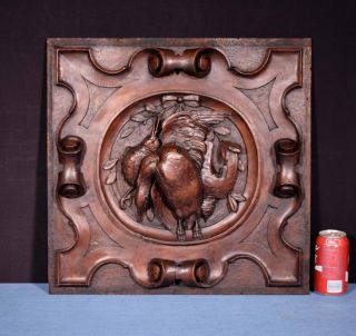Antique Italian Hunting Style Carved Panel In Solid Pine Wood W/birds Salvage
