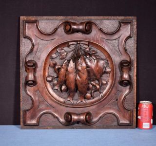 Antique Italian Hunting Style Carved Panel In Solid Pine Wood W/fish Salvage
