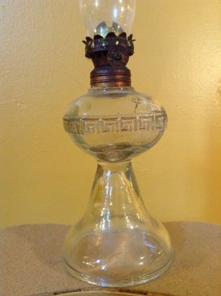 Vintage Mini Small Oil Lamp - Greek Key Clear Glass
