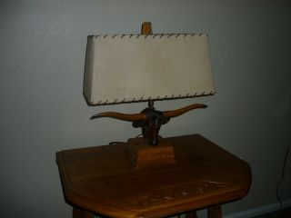 Brandt Ranch Oak Longhorn Lamp Or