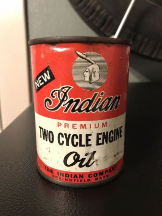 Rare Vintage Indian Motor Motorcycle Premium Two Cycle Engine Oil Can Half Pint