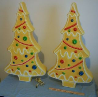 2 Vintage Don Featherstone Gingerbread Christmas Trees Blow Mold Light Up