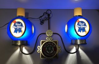 Vintage Pabst Blue Ribbon Double Sconce Lighted Beer Sign Pabst Swag Chain Pbr