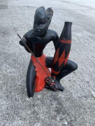 Antique Native African Kenya Ghana Dashiki Drum Black Panther Sculpture 15 " ❤️m9
