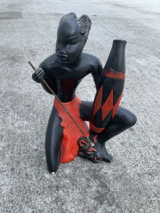 Antique Native African Kenya Ghana Dashiki Drum Black Panther Sculpture 15 