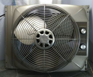Vintage Sears Kenmore Metal Electric Window Fan Reversible 3 Speed Thermostat