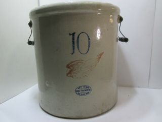 Vintage Antique 10 Gallon Red Wing Crock 6 " Wing W/handles