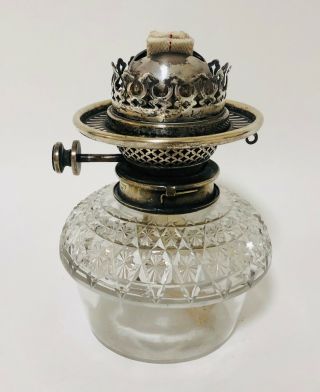 Antique Silver Plated HINKS Duplex Oil Lamp Burner with Cut Glass Font 3