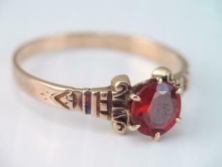 Antique Victorian 10k Rose Gold Red Stone Ring Ornate Setting Sz 7 3/4