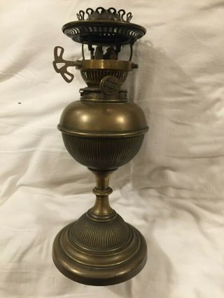 Victorian Brass Hinks And Sons Patent Oil Lamp With Riser Burner