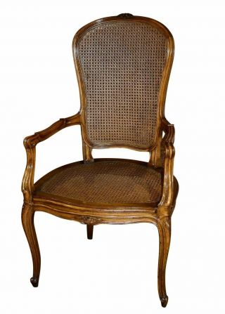 Vintage Carved Country French Style Accent Chair W/cane Seat & Back
