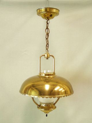 Vintage Hanging Lamp Mid Century Hurricane Saucer Bronze Gold Ceiling Dining 24 "