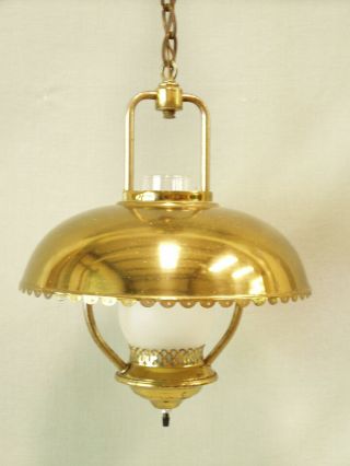 Vintage Hanging Lamp mid century Hurricane Saucer bronze gold Ceiling Dining 24 