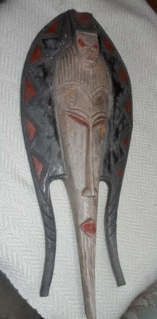 Vintage Ghana Tribal Primitive Hand Carved Wooden Tribal Face Mask 20&1/2 "