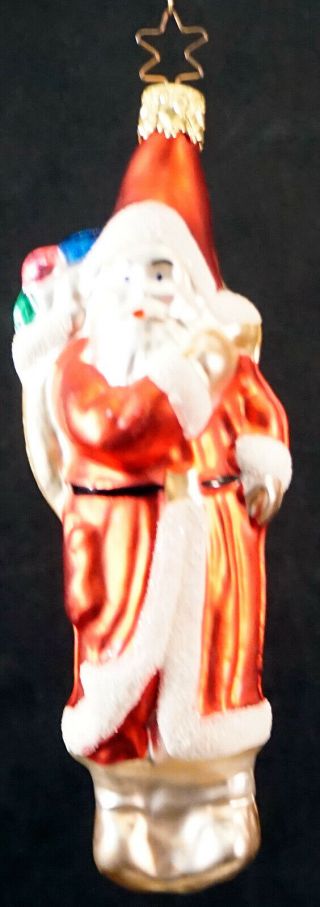 Christopher Radko Blown Glass Ornament Santa Claus With Pack Of Toys On Back