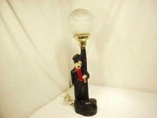 Vtg Drunk Hobo Charlie Chaplin Lamp Post Chalkware Glass Globe Quick Ship