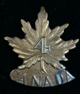 Ww1 Canadian Cef 4th Battalion Brass Cap Badge