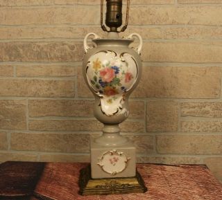 Vintage Urn Style Porcelain Pink And /gold Gilt Floral Table Lamp Victorian Vtg