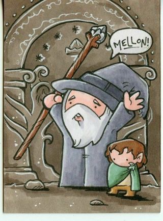 Lord Of The Rings Gandalf And Frodo Sketch Card By Artist Katie Cook Aceo Psc