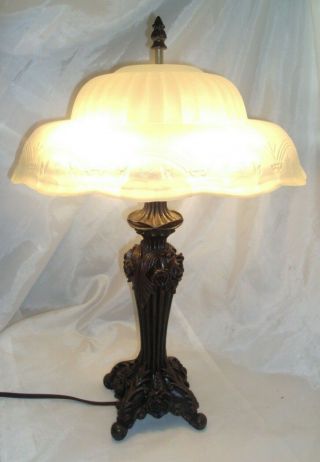 Vintage Metal Double Light Table Lamp With Frosted Glass Lamp Shade 19 " H
